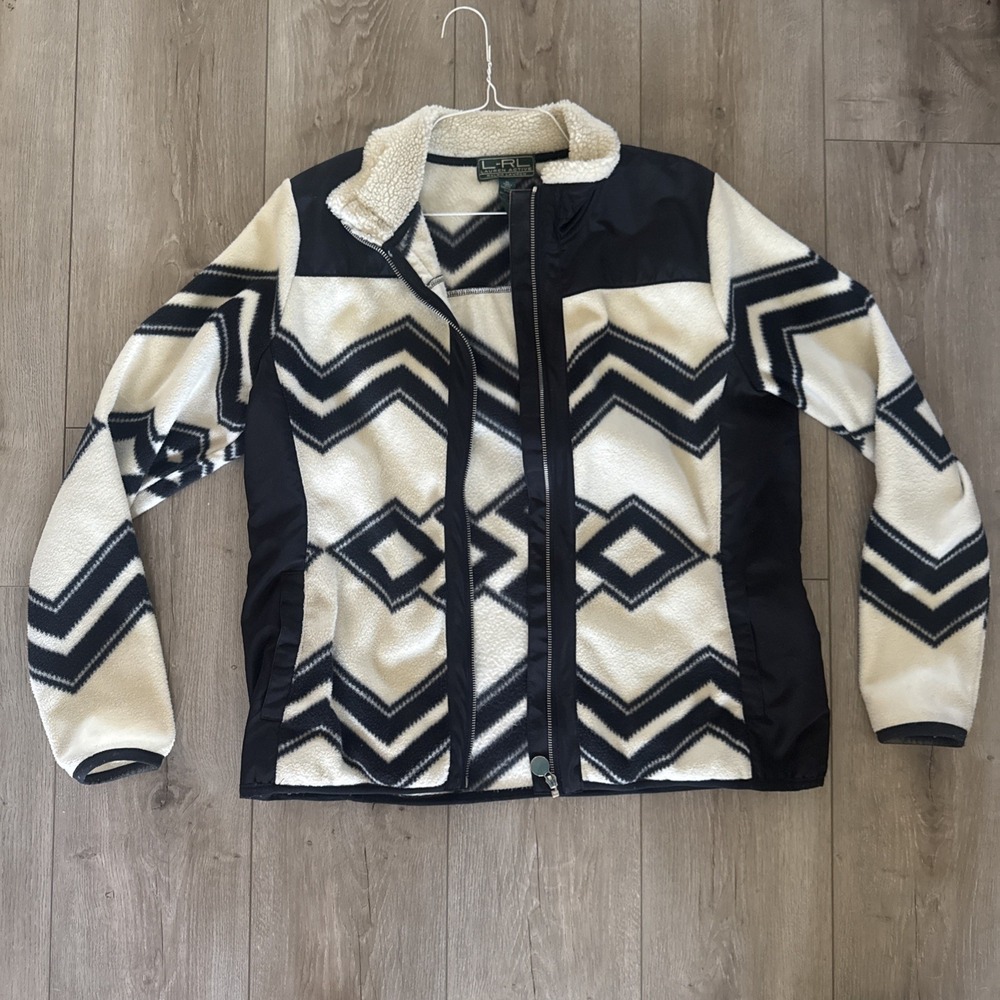 Lauren Active Ralph Lauren Women's Black and White Full-Zip Fleece Jacket XL